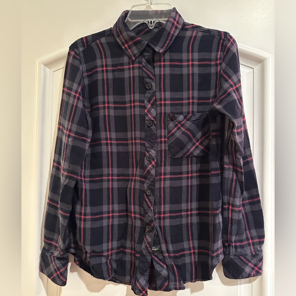 Rails Women’s XS Hunter Coal Grey Rose Plaid Button-Down Shirt